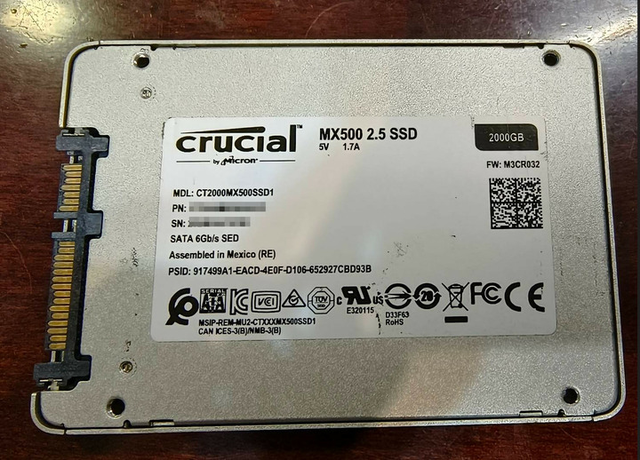 美光 Crucial MX500 2TB 2.5吋 SATA SSD