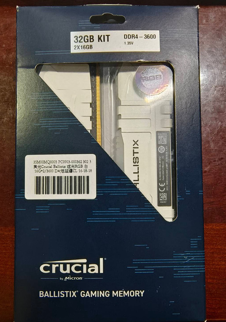 Micron Crucial Ballistix DDR4 3600/32G(16G*2)(白-超頻散熱片)(雙通)(CL16-18-18) RGB