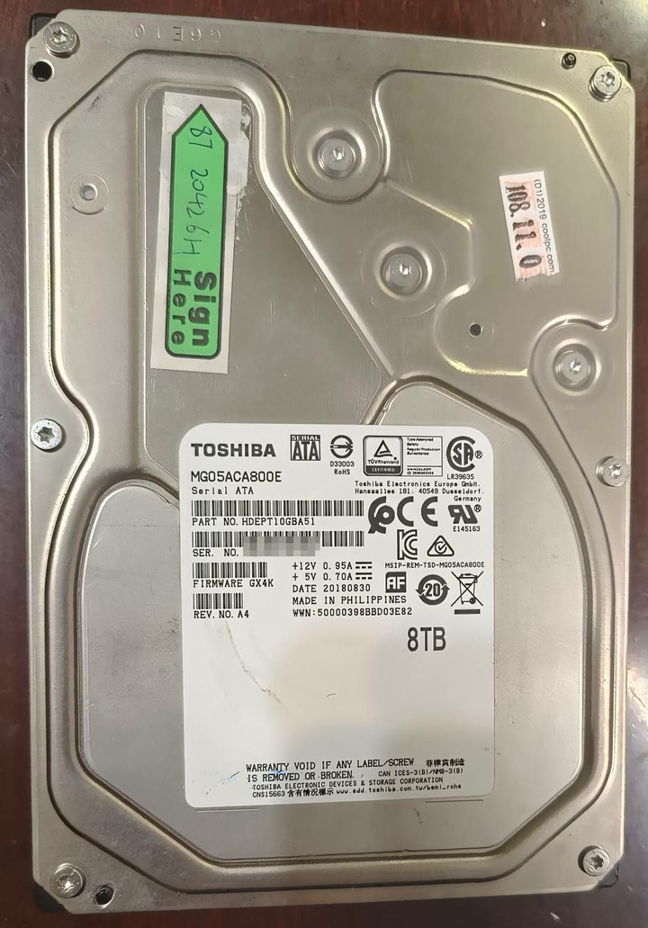Toshiba MG05ACA800E 8TB CMR 企業級硬碟