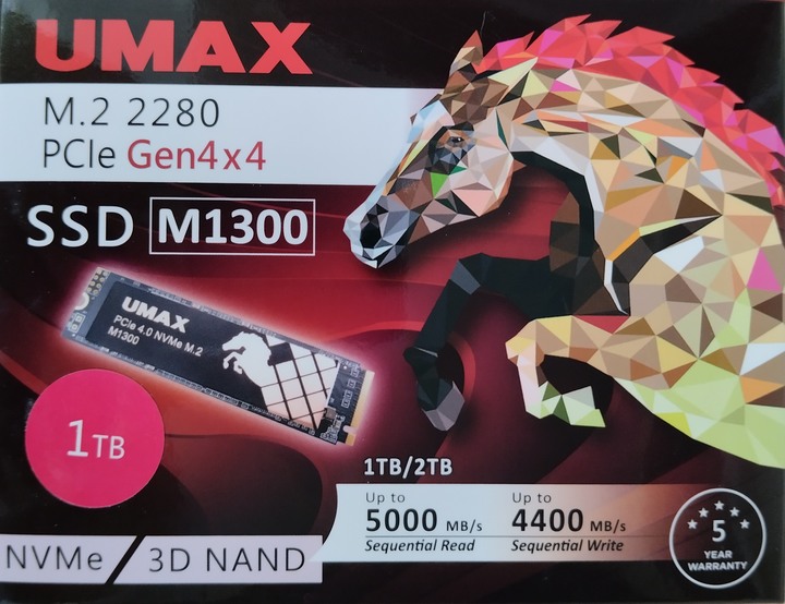 二手 保固中 UMAX M1300 M.2 Gen4 PCIe x 4 2280 SSD 固態硬碟