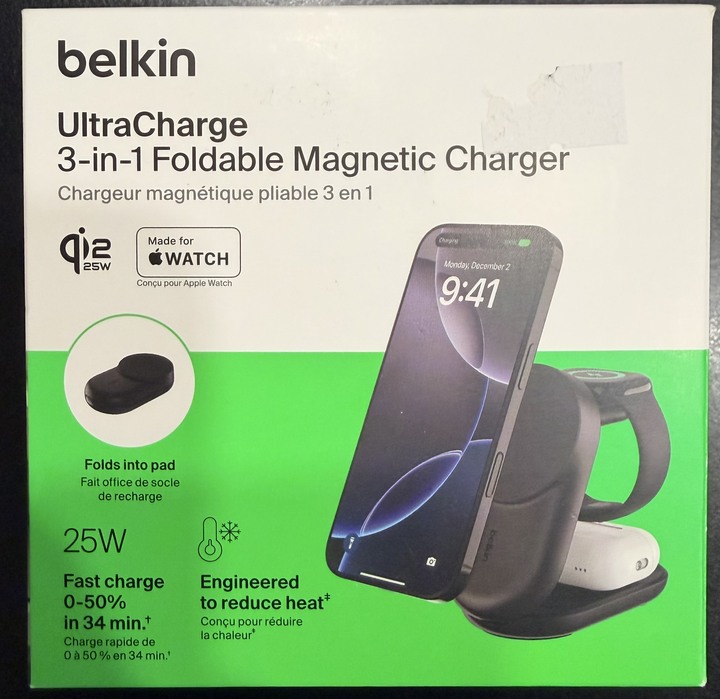 Belkin UltraCharge Qi2 25W 3合1 折疊式 磁吸充電器