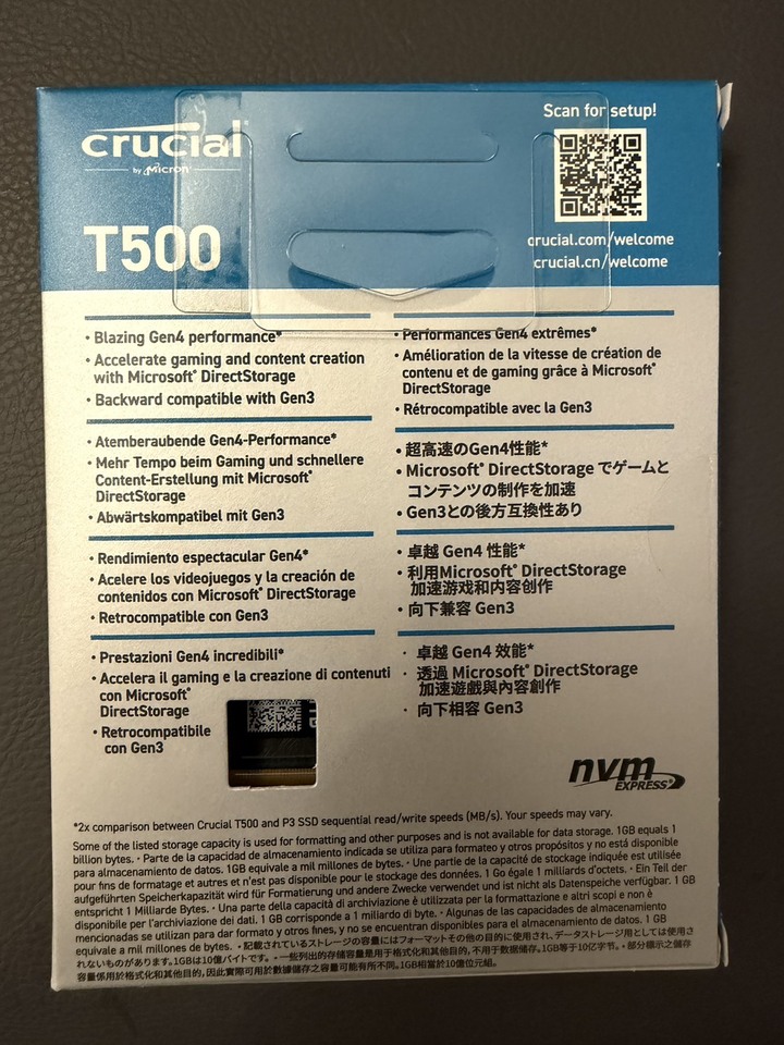 美光T500 1T M.2 全新未拆RMA品保內
