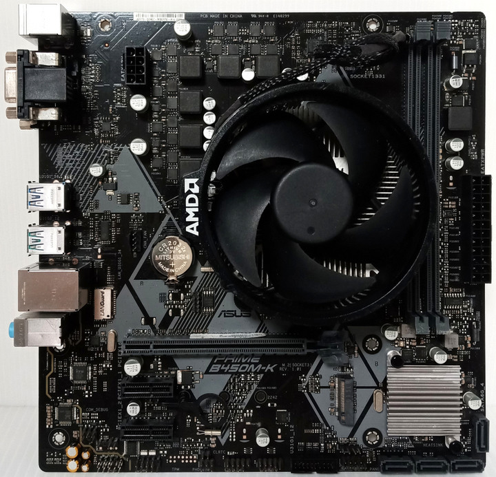AM4腳位 實體拍攝 ASUS PRIME B450M-K + R5-1600 附原廠散熱器