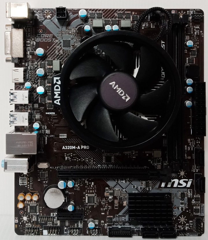 AM4腳位 實體拍攝 MSI A320M-A PRO + R3-1200 附原廠散熱器