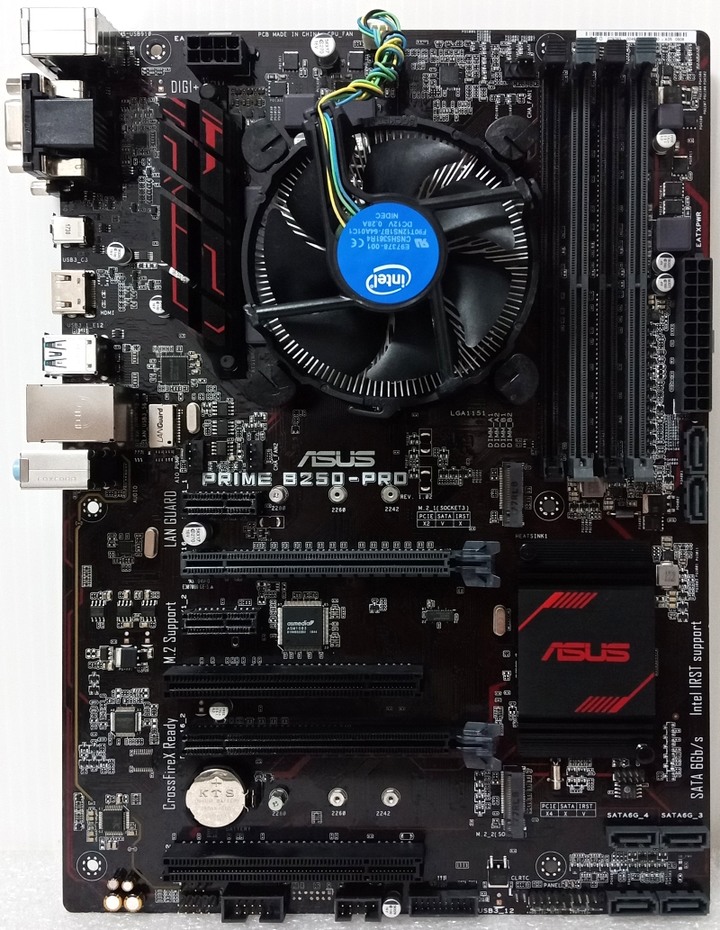 1151腳位 實體拍攝 ASUS PRIME B250-PRO + i3-7100 附後擋板/原廠銅柱散熱器