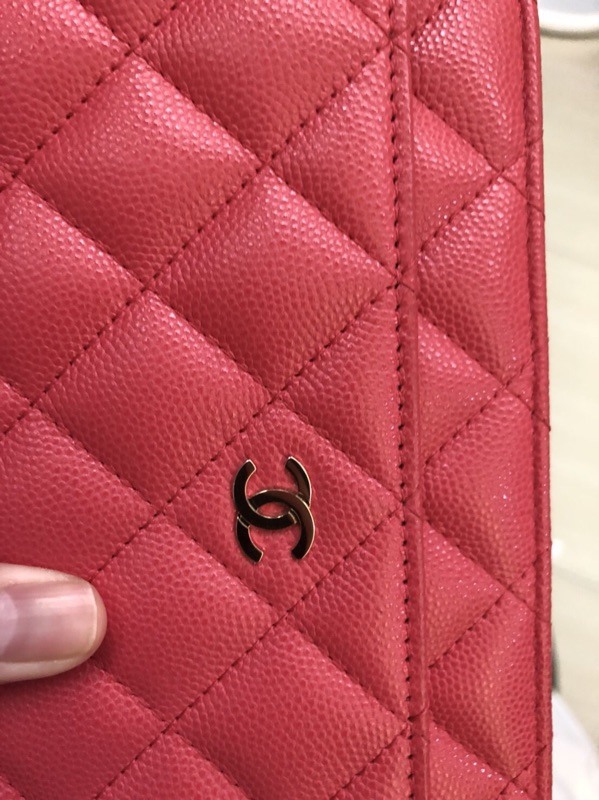 近全新CHANEL 香奈兒WOC 桃紅色荔枝牛皮經典菱格紋 台灣專櫃購買 購證發票齊全