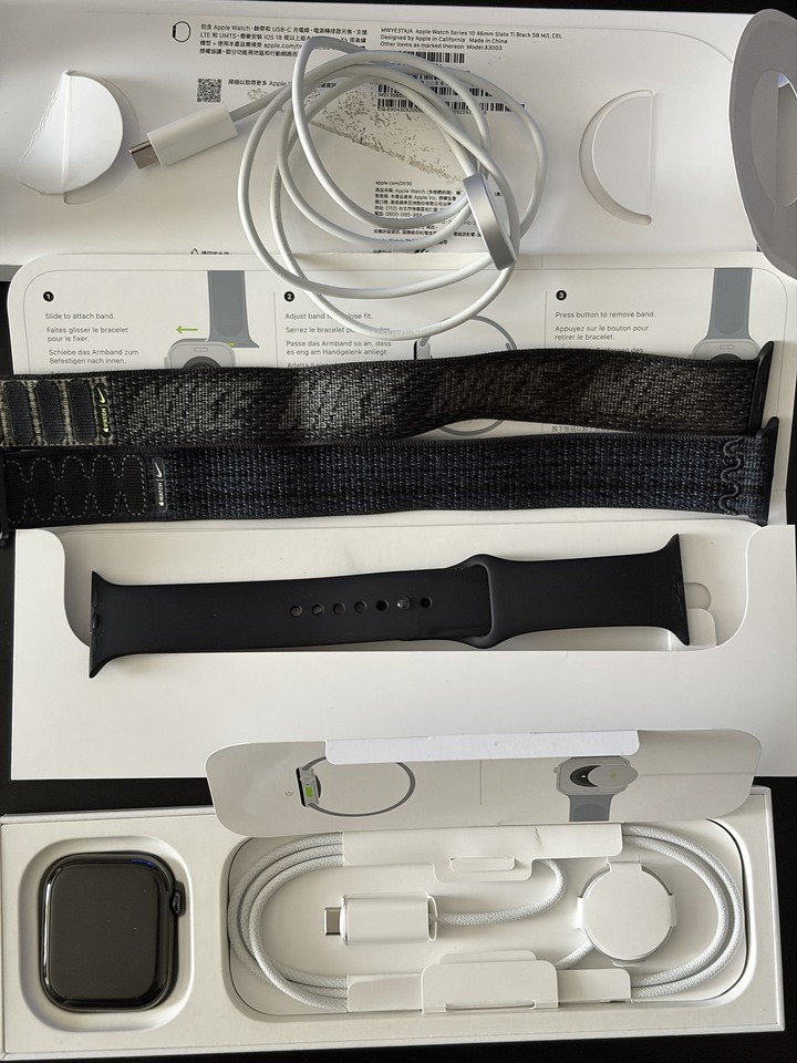 Apple Watch Series10 46mm LTE 鈦金屬石瓦黑錶殼+運動錶帶M/L