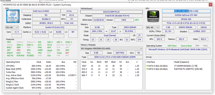 自售PC/I5-6600/華碩B150-PLUS/MSI GTX 960OC/DDR4 16G