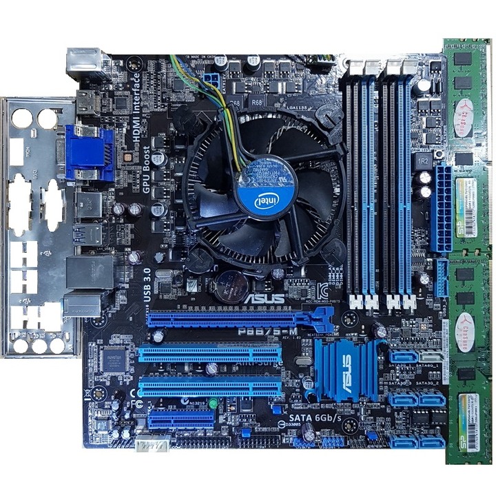 華碩P8B75-M主機板 + i3-3220 (3.3G) 四核心處理器 + 8GB記憶體、二手良品、附擋板與原廠風扇