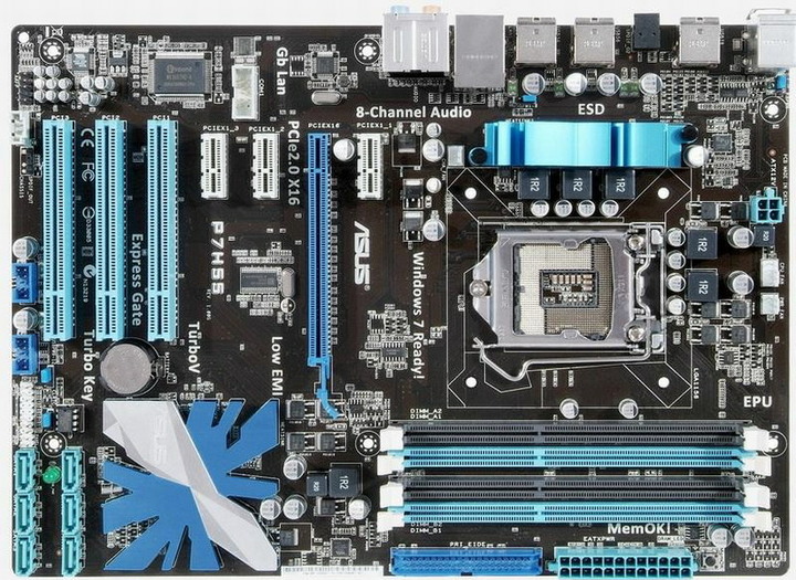 華碩 P7H55 主機板 ( 大板 )、1156腳位、記憶體支援DDR3、PCI-E顯示插槽、拆機二手良品、附後擋板