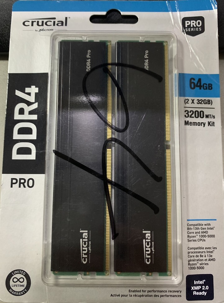 美光 DDR4 PRO 32G*2 =64G 全新未拆