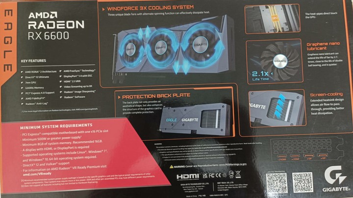 近全新 完整盒裝 GIGABYTE 技嘉RX6600 EAGLE 8G 顯示卡 無挖礦 附測試