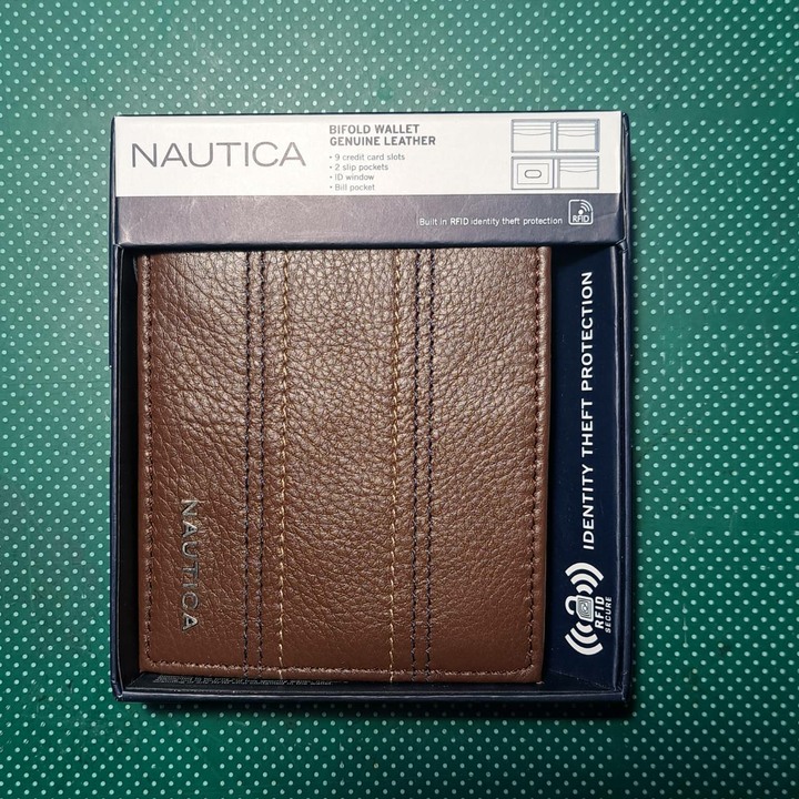 全新Nautica 真皮RFID防盜皮夾