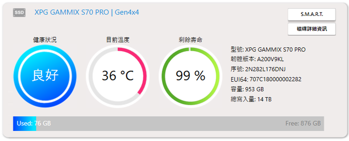 GAMMIX S70 PRO 1TB PCIe Gen4 x4 M.2 2280 固態硬碟(保固內)