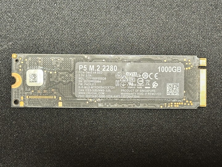 美光 Crucial P5 1TB PCIe M.2 2280 NVMe SSD 固態硬碟
