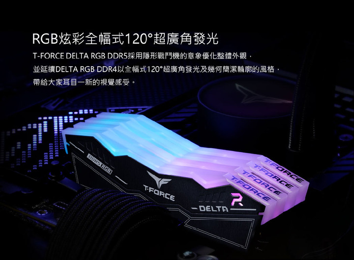 Team T-FORCE DELTA RGB 炫光 DDR5 7200 48G(24G*2) CL34 白色 電競超頻記憶體