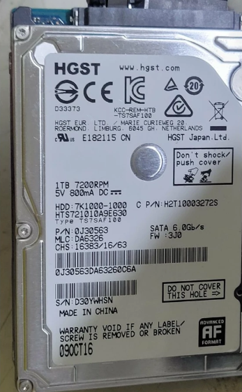 Toshiba東芝_HGST_1TB 內接硬碟 2.5吋 硬碟 HDD