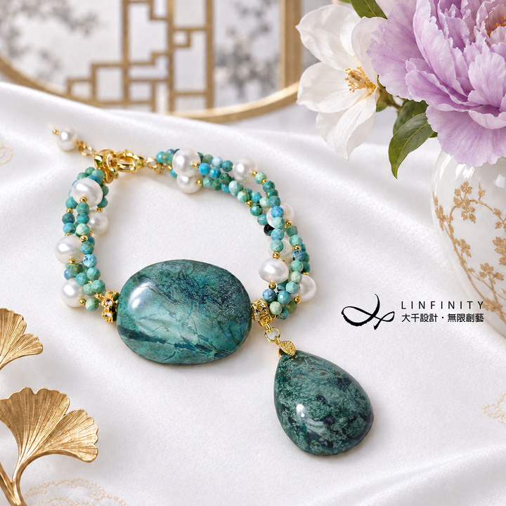 珍稀 綠松石 水滴 滾石 高瓷 珍珠 富貴 招財 大寶石手鍊 單品