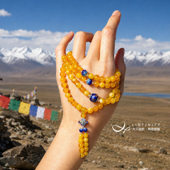 頂級 琥珀 蜜蠟 琺瑯 六字真言 蓮花 智慧 108手串 念珠 7mm 單品