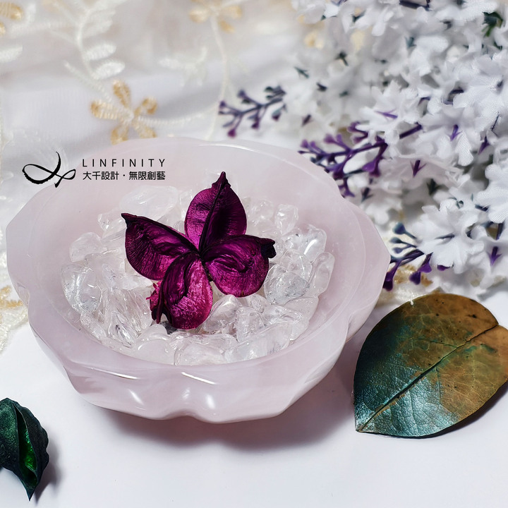 粉晶 愛情 貴人 人緣 招財 蓮花形碗 聚寶盆 擺件 收藏 單品 禮物