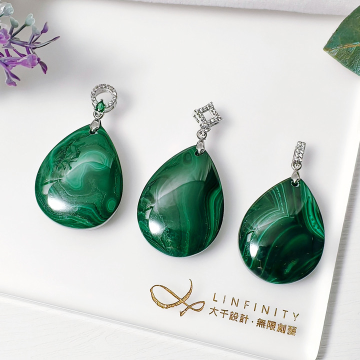 頂級 天然 孔雀石 水滴 幸運 智慧 招財 大寶石 項鍊墜 單品 禮物