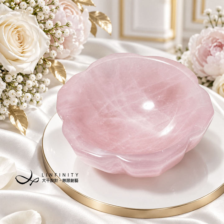 粉晶 愛情 貴人 人緣 招財 蓮花形碗 聚寶盆 擺件 收藏 單品 禮物