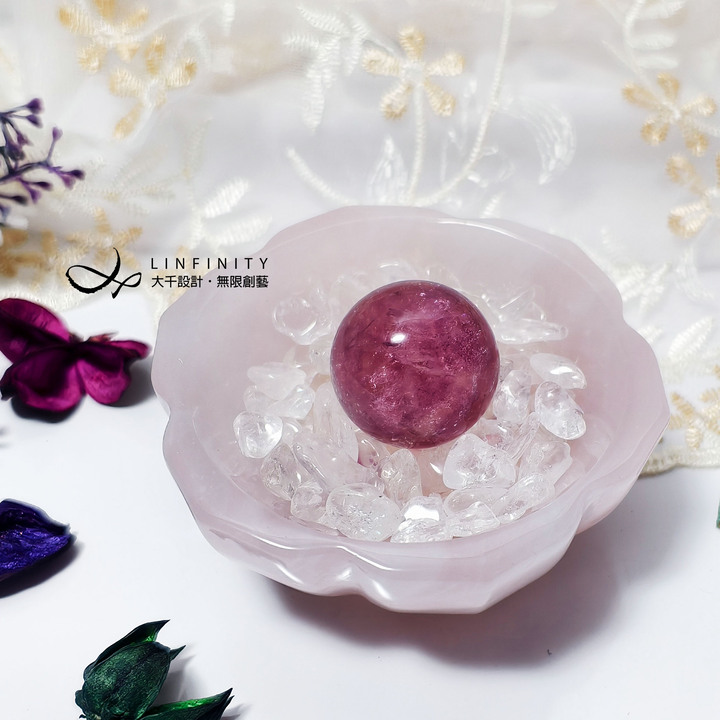 粉晶 愛情 貴人 人緣 招財 蓮花形碗 聚寶盆 擺件 收藏 單品 禮物