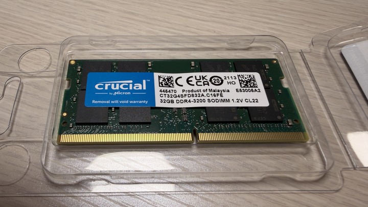 美光 Crucial DDR4-3200 SODIMM 32GB 筆記型記憶體/捷元公司貨終身保固/售5500 元整