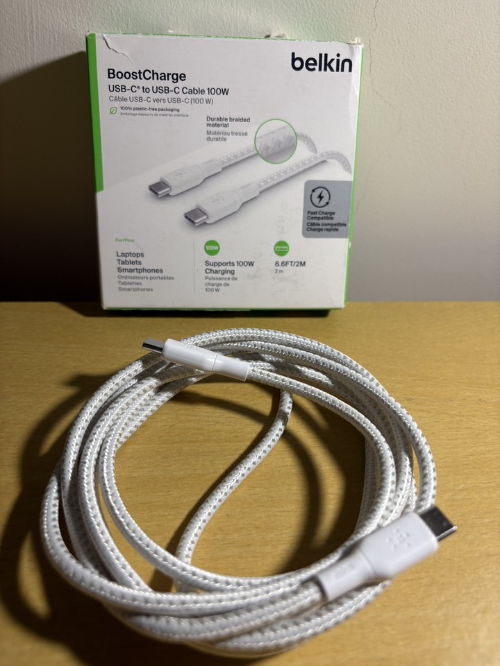 Belkin Braided USB-C 2.0 100W 白色 傳輸充電線 2M長