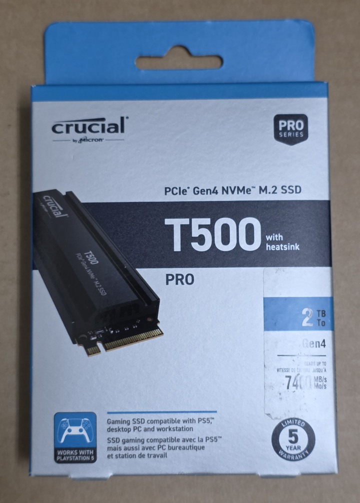 美光 T500 2TB m.2 Gen4 SSD 含散熱片