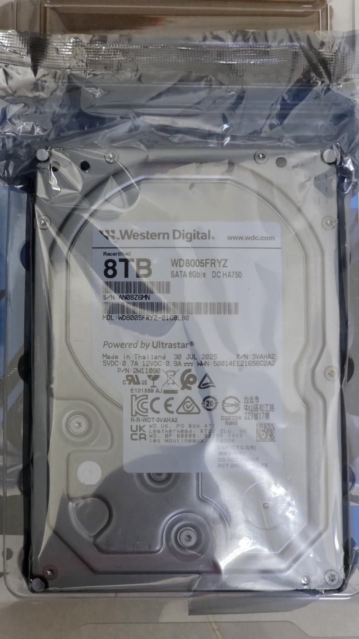 WD WD8005FRYZ 8TB 金標硬碟（RMA換回）