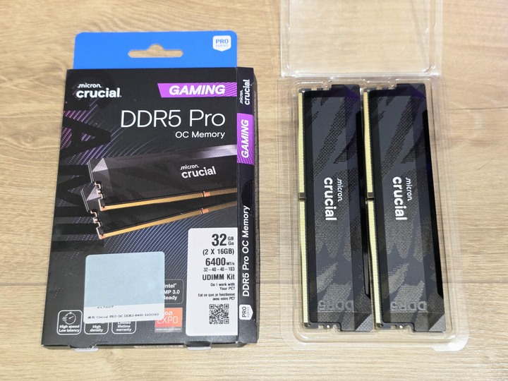 美光 Crucial Pro OC 6400 C32 32GB DDR5 超頻記憶體,支援雙模