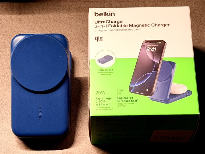 BELKIN UltraCharge Qi2 25W二合一可折疊磁吸無線充電器