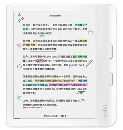 Kobo Libra Colour 7吋彩色閱讀器(極光白)+原廠真皮折疊保護殼