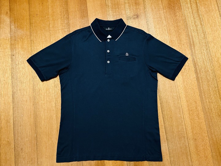 日本製Munsingwear 企鵝牌 高爾夫服飾 專櫃男裝 春夏款 套頭短袖純棉POLO衫 短袖上衣 深藍色 L