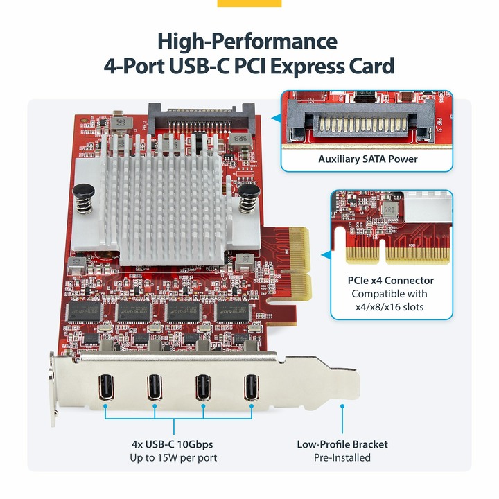 StarTech 4-Port, USB-C, 10Gbps PCIe, 4 獨立傳輸晶片 - 推薦的 Mac Pro PCIe 傳輸埠擴充卡