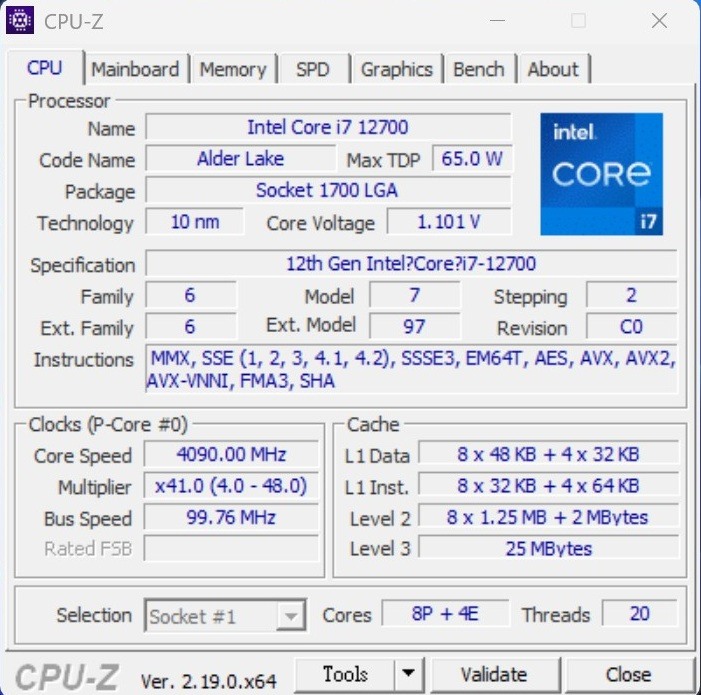 Intel 第12代 I7 12700 處理器