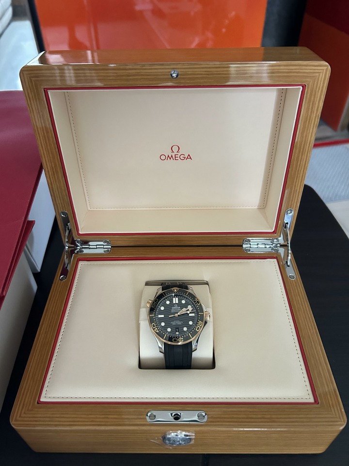 極美 Omega 海馬 300米 玫瑰金半金款