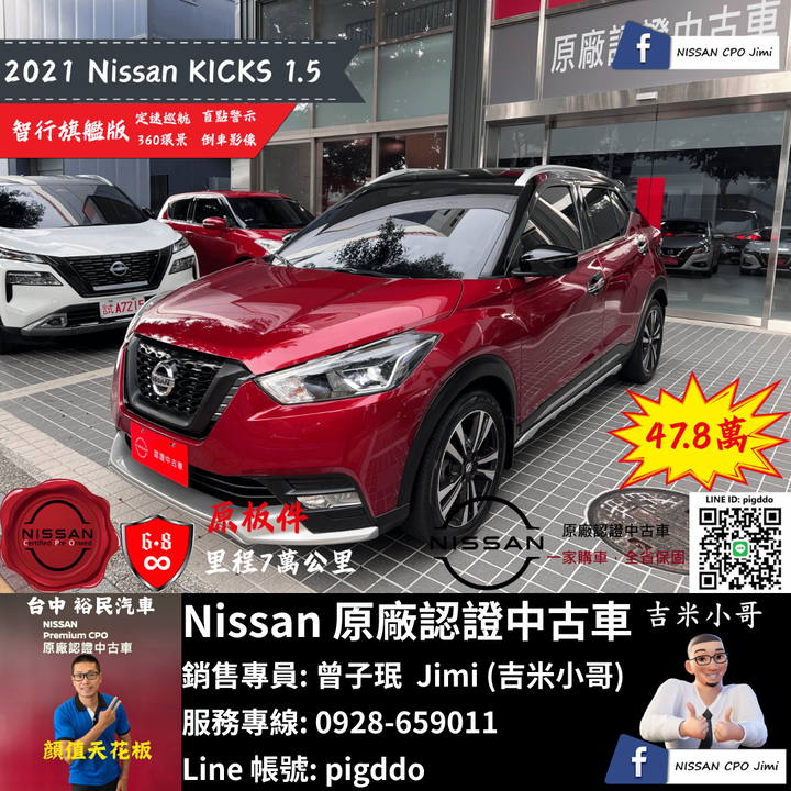 【2021年 Nissan Kicks 1.5 智行旗艦版】Nissan裕民 原廠認證中古車_台中龍富所
