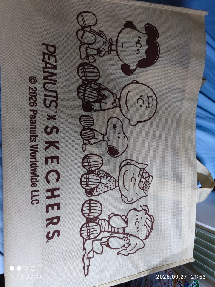 SKECHERS 斯凱奇聯名獨家史努比厚磅購物提袋 + 2個舒華 應援小硬牌