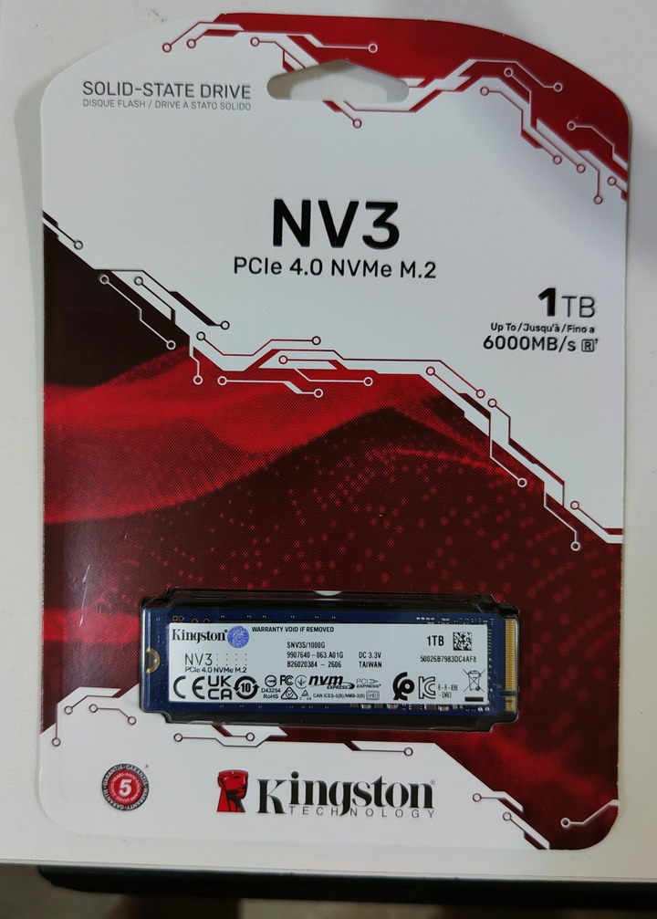 金士頓SSD NV3 1T PCIe 4.0 NVMe M.2全新未拆封  