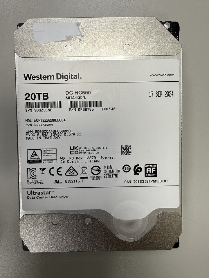 WD Ultrastar HC560 20TB 企業級硬碟