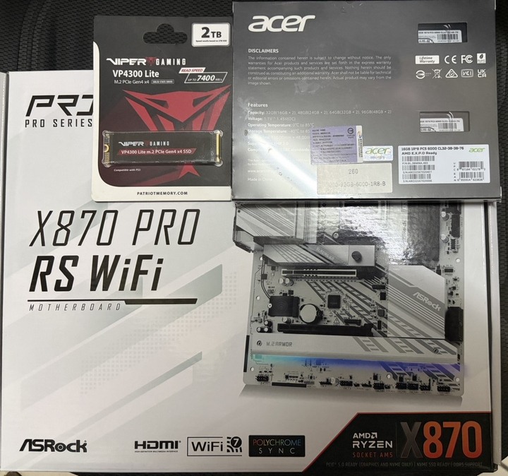 華擎X870主機板 + Acer DDR5-6000 16GB*2 + 博帝VP4300 Lite 2TB Gen4 SSD
