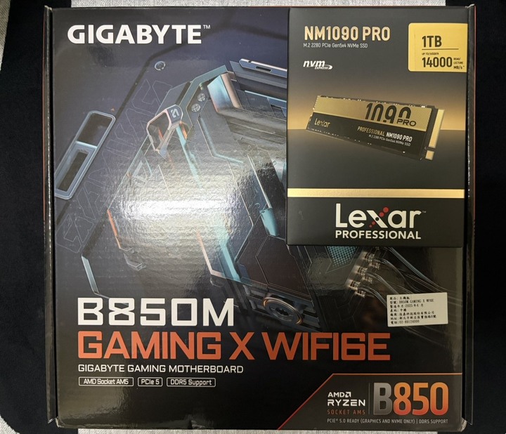 (全新) 技嘉B850M GAMING X WIFI6E主機板+Lexar雷克沙 NM1090PRO 1TB PCIe 5.0 DRAM固態硬碟
