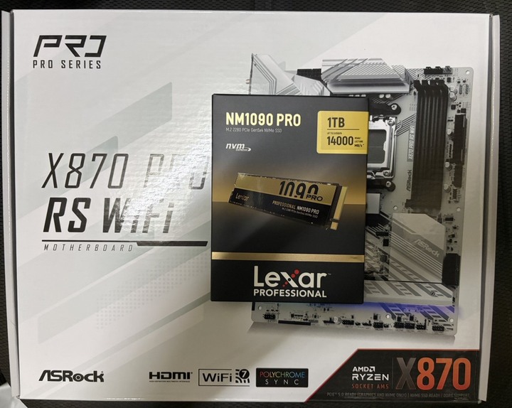 (全新) Lexar NM1090Pro 1TB GEN5 SSD(有DRAM)+華擎X870 Pro RS WiFi主機板