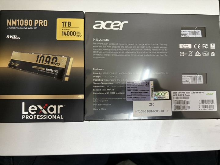 Lexar NM1090Pro 1TB SSD + Acer DDR5-6000 16GB*2記憶體