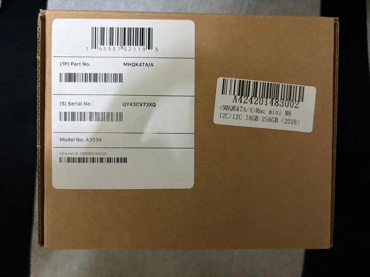 全新 Apple Mac mini M6(2026) MHQK4TA/A 16GB+256GB