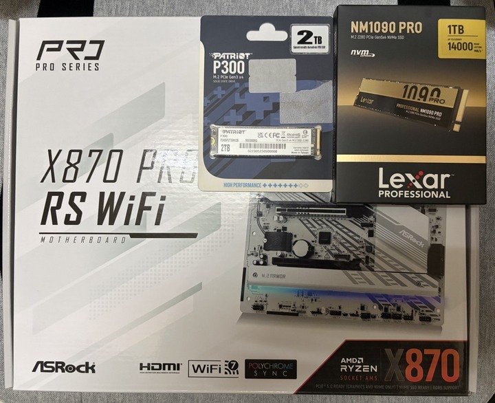 (全新) 華擎X870 Pro RS WiFi+雷克沙NM1090Pro 1TB GEN5 SSD+博帝P300 2TB SSD