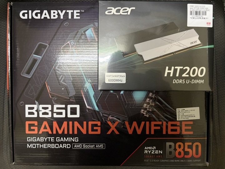 (全新)Acer DDR5 6000 16G*2記憶體 + 技嘉B850 GAMING X WIFI6E主機板