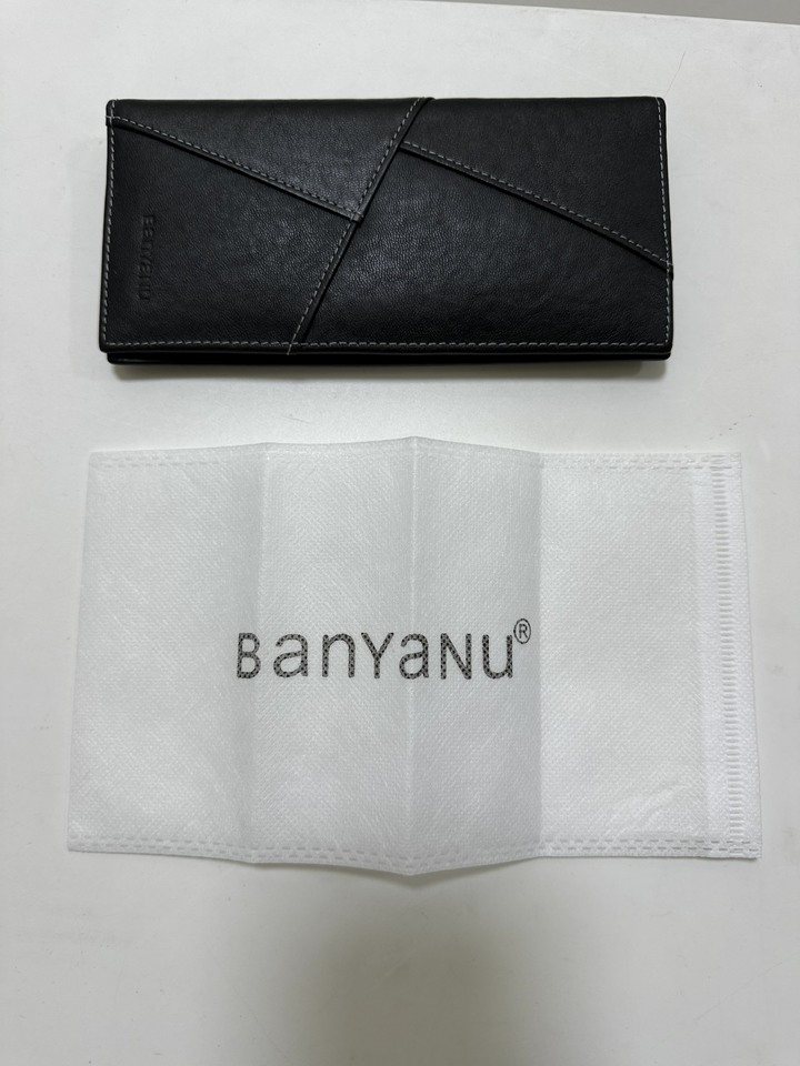 BanYaNu黑色牛皮薄長夾